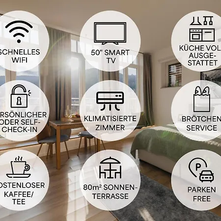 Mainterrasse Boardinghouse Am Fluss Klimatisierte Mit 80qm Terrasse Apartment *